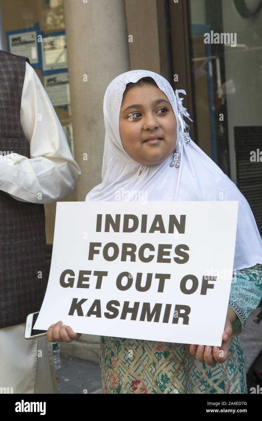 American Muslim Day Parade on Madison Avenue in New York City. Some Muslims speak out against the actions of Prime Minister Modi and the Indian government  in relation to Kashmir. They want Indian forces out of Kashmir. Manhattan; New York City; NYC; NY; US; USA; America; United States Stock Photo