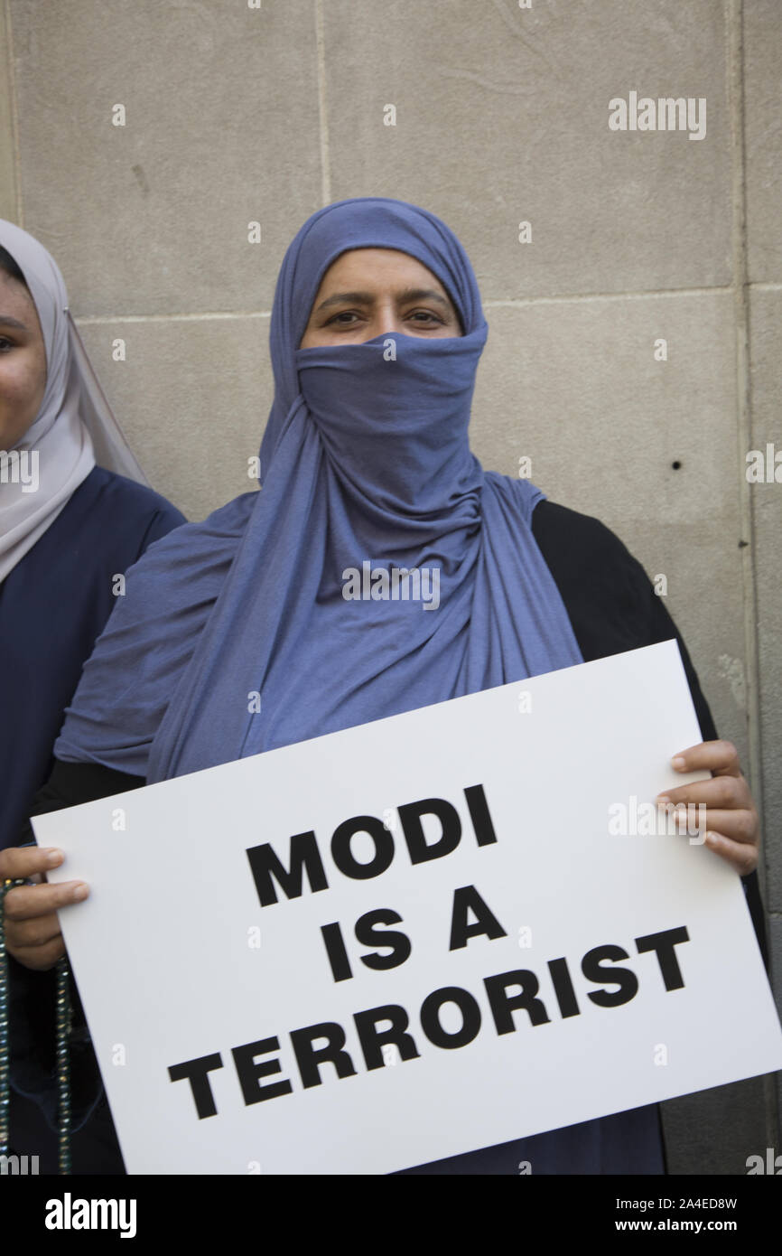 American Muslim Day Parade on Madison Avenue in New York City. Some Muslims speak out against the actions of Prime Minister Modi and the Indian government  in relation to Kashmir. They want Indian forces out of Kashmir. Manhattan; New York City; NYC; NY; US; USA; America; United States Stock Photo