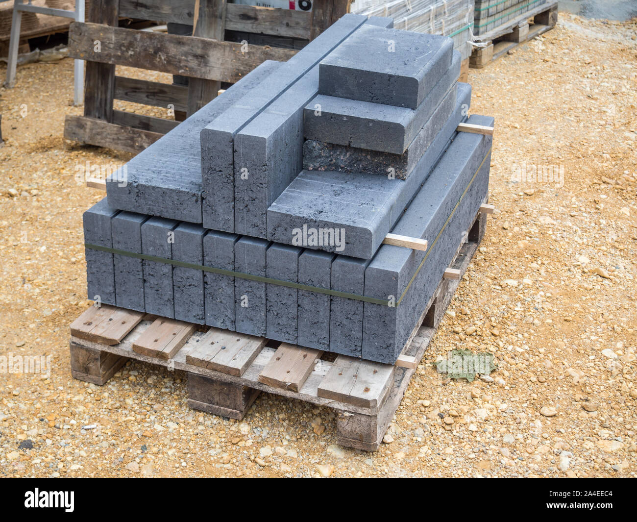 Paving stones in road construction on a pallet Stock Photo Alamy