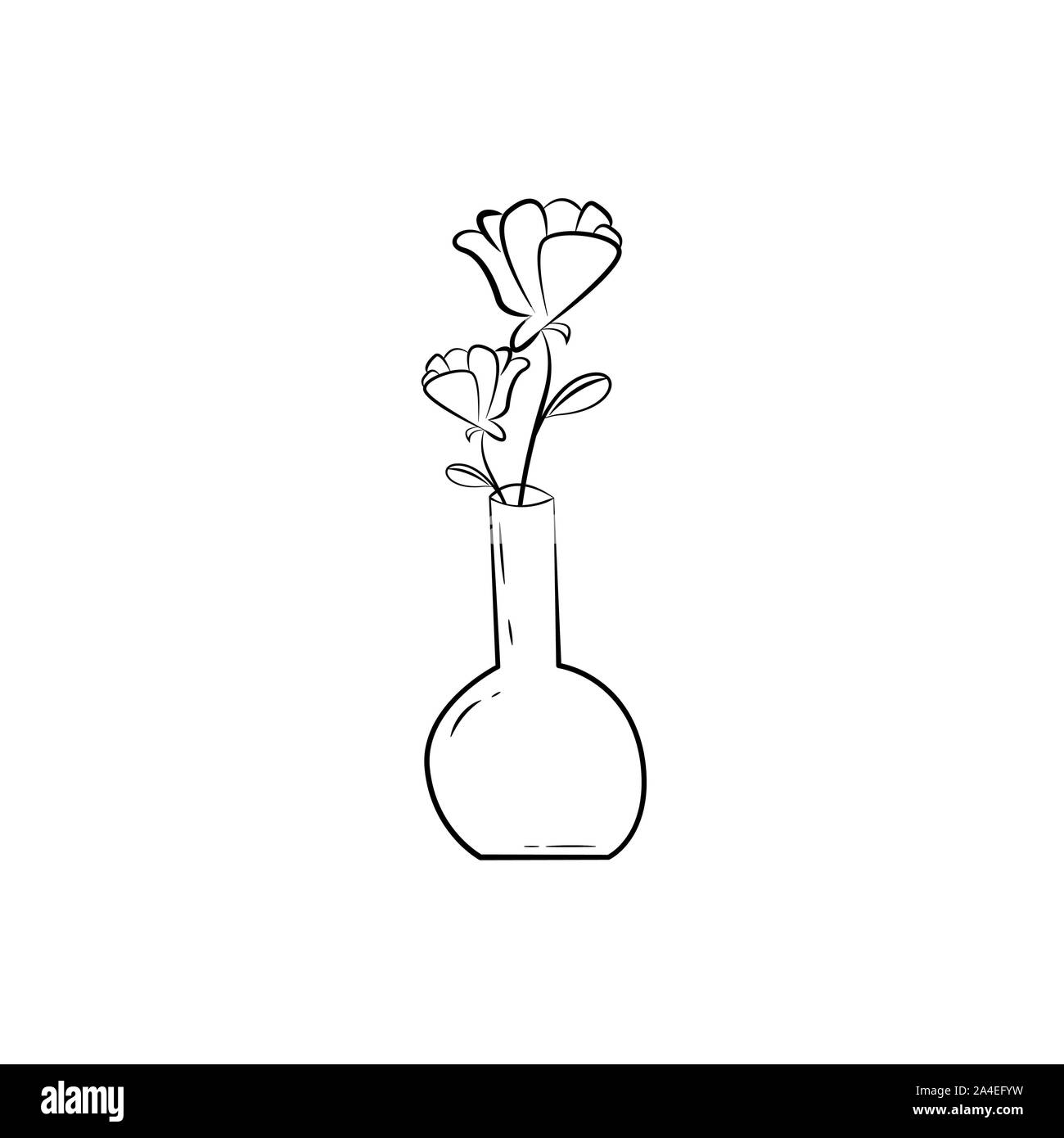 Flower in vase drawing in one continuous line. Simplistic stylized daisy Stock Photo