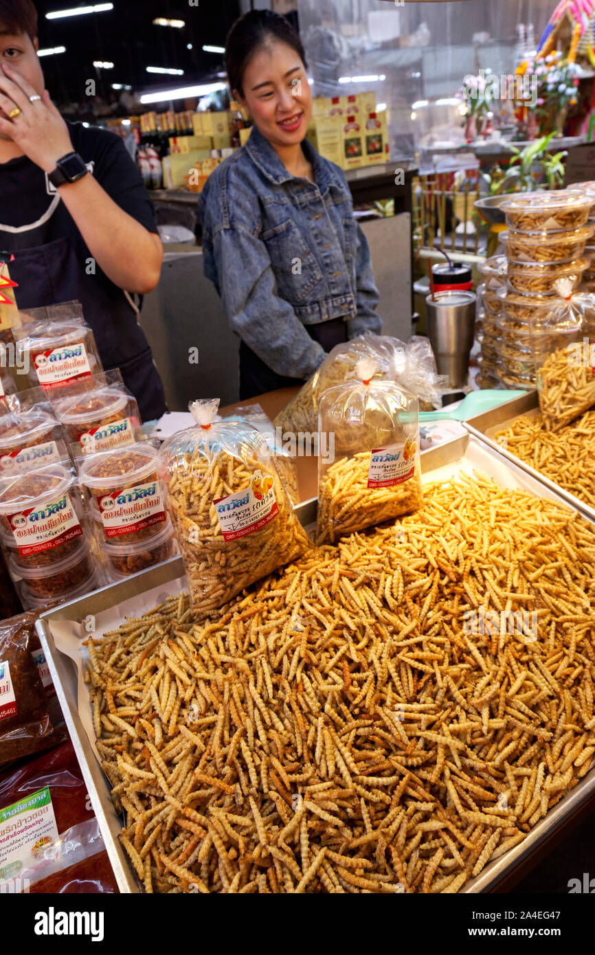 Fried worms on a food market in Chiang Mai, Thailand Stock Photo Alamy