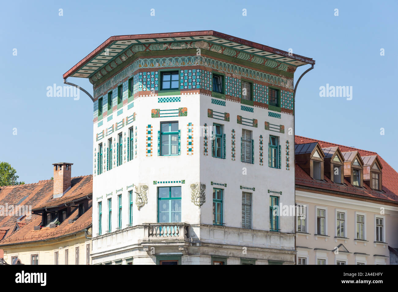 Hauptman House (Sucessionist architecture), Presernov trg, Old Town, Ljubljana, Slovenia Stock Photo