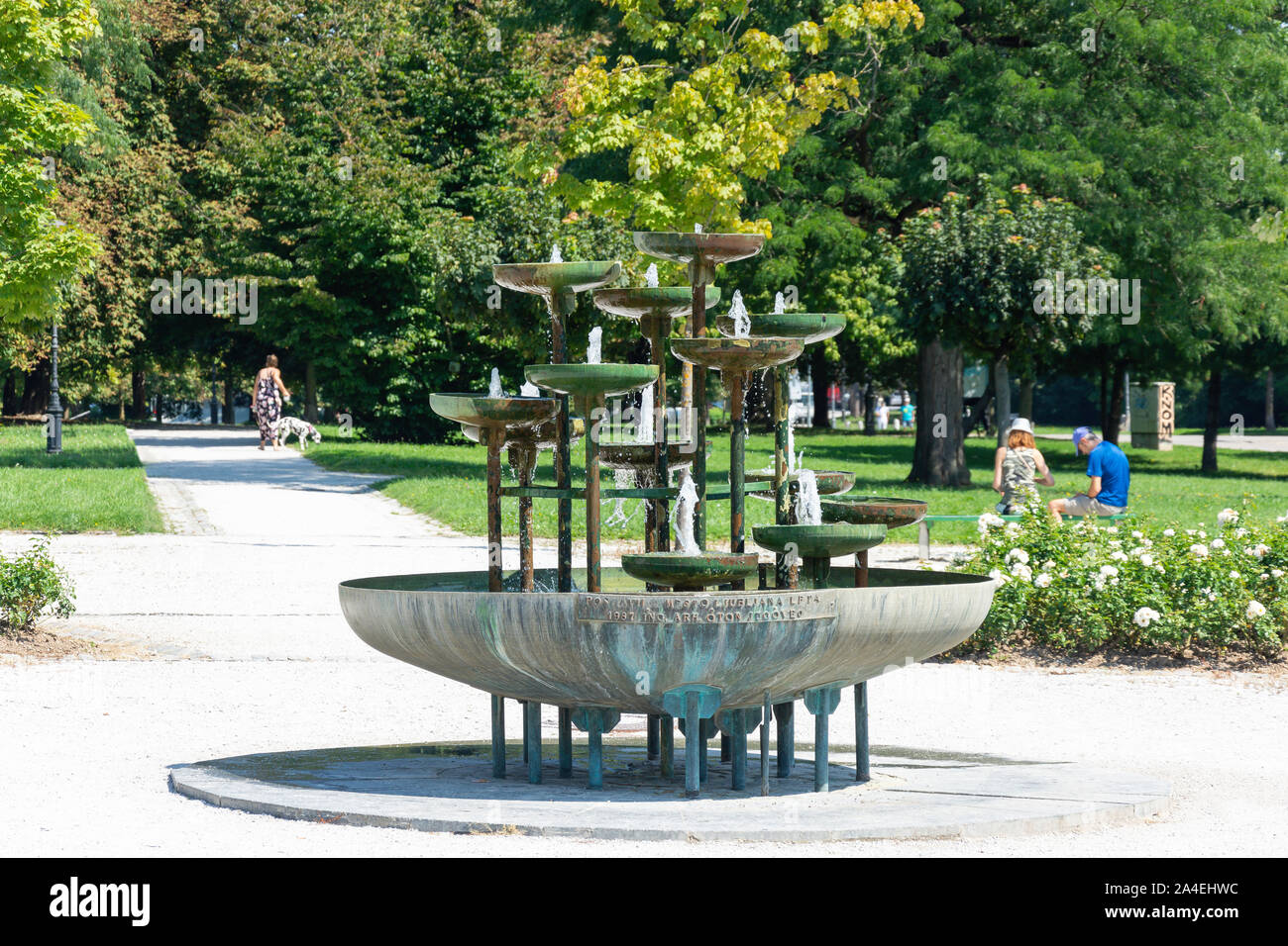 Gardens and fountain in City Park Tivoli, Ljubljana, Slovenia Stock Photo