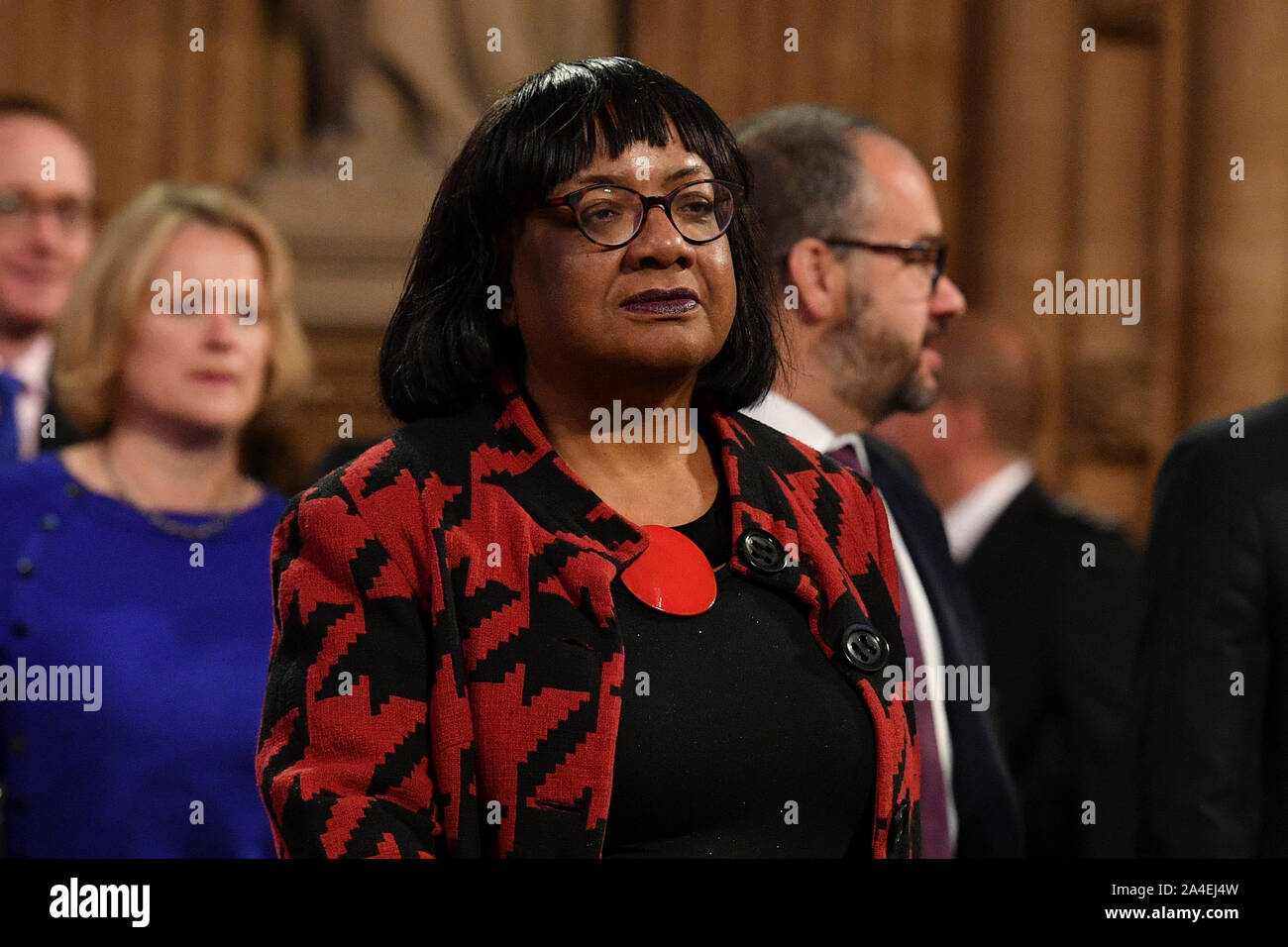 Shadow Home Secretary Diane Abbott in the Central Lobby as she walks back to the House of Commons after the Queen's Speech during the State Opening of Parliament ceremony in London. Stock Photo