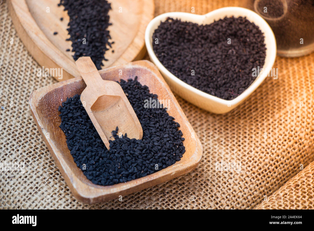 Nigella sativa Black Cumin kalonji seeds (kalonji) in view Stock Photo