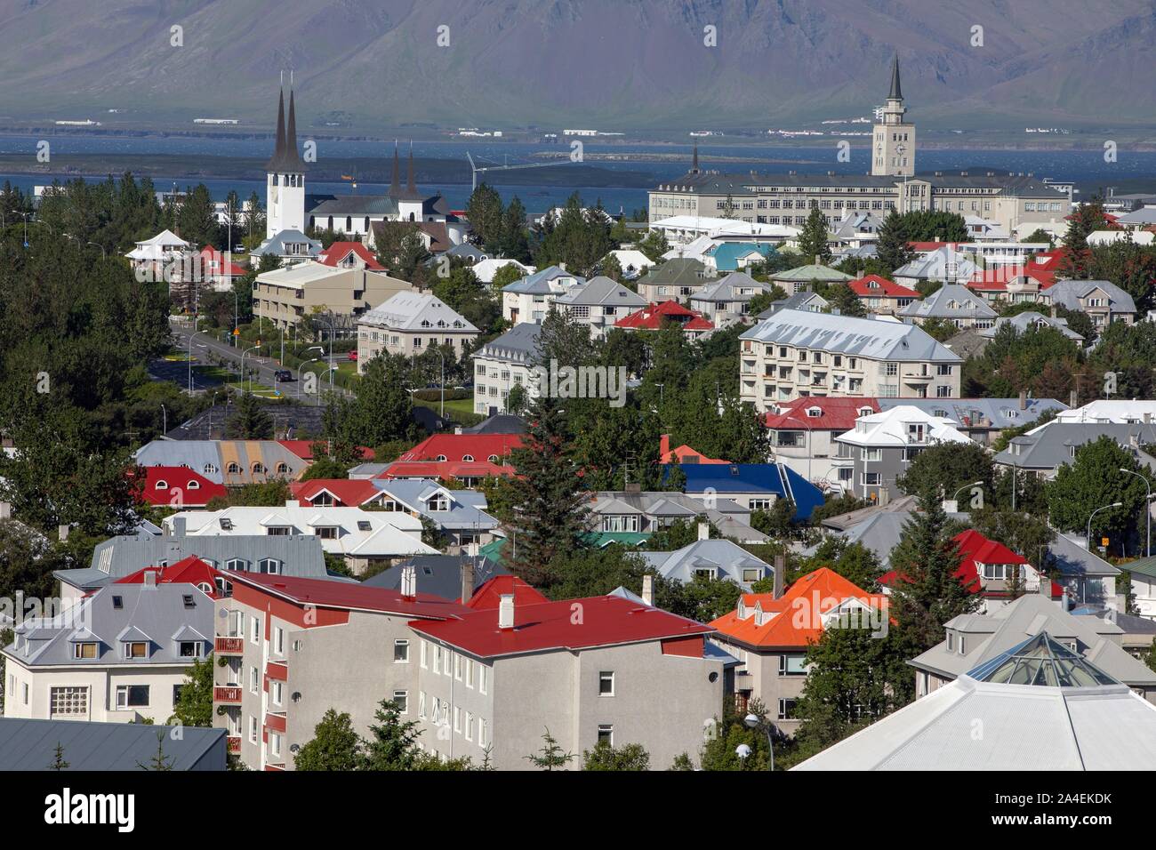 VIEW OF THE CITY CENTER FROM THE RESTAURANT THE PERLAN, REYKJAVIK, ICELAND Stock Photo