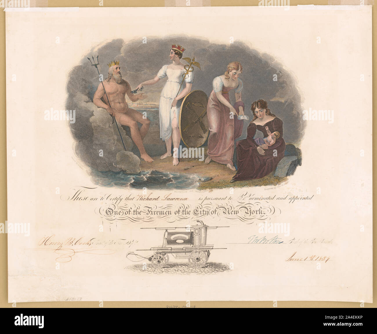 These are to certify that Richard Lawrence is pursuant to law nominated and appointed one of the fireman of the City of New York / painted by H. Inman Stock Photo