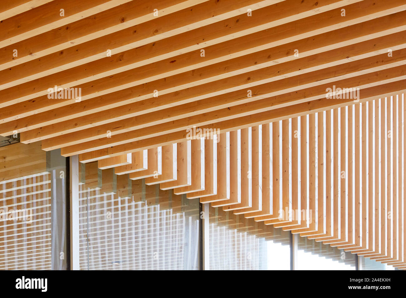 Detail of timber slats on passage's soffit. Davidson House, Reading