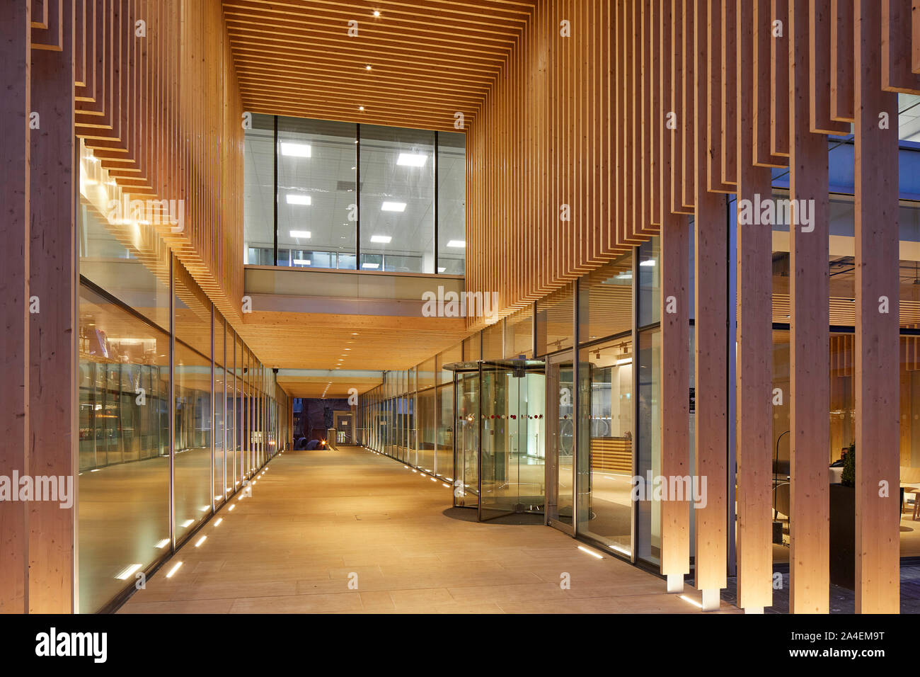Remodelled passageway at dusk. Davidson House, Reading, United Kingdom