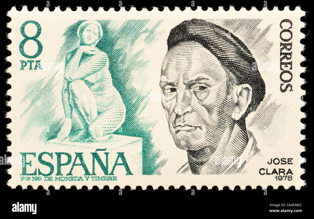 Spanish postage stamp (1978) : Josep Clarà i Ayats (1878–1958) Spanish / Catalan sculptor. (La Diosa sculpture) Stock Photo
