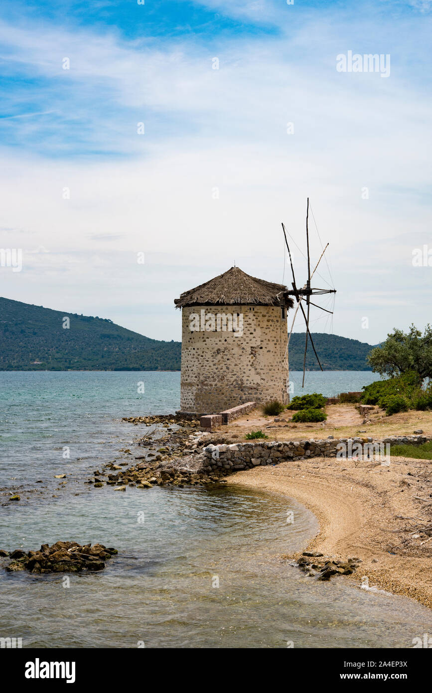 Old windmill at Perama, Lesbos, Greece. Stock Photo