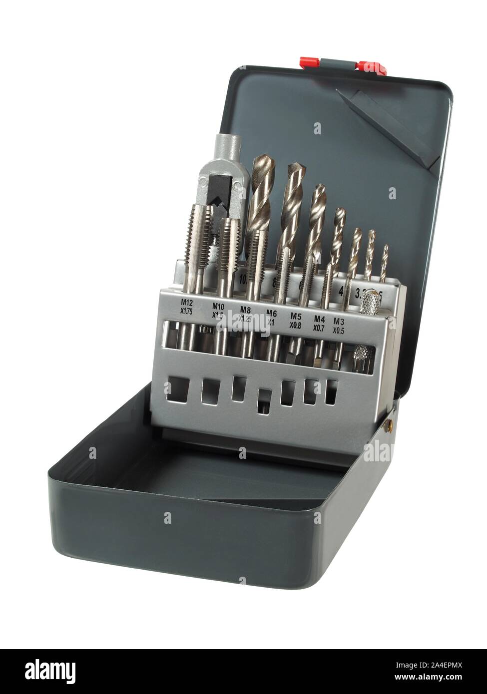 Set of taps and drill bits isolated on white background Stock Photo Alamy