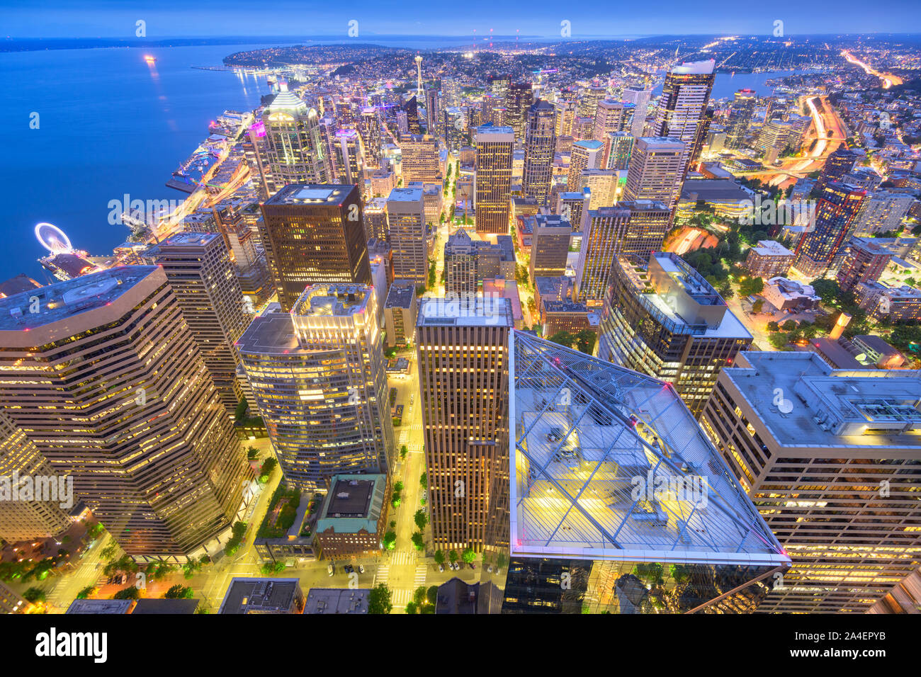 Seattle, Washington, USA downtown skyline at night. Stock Photo