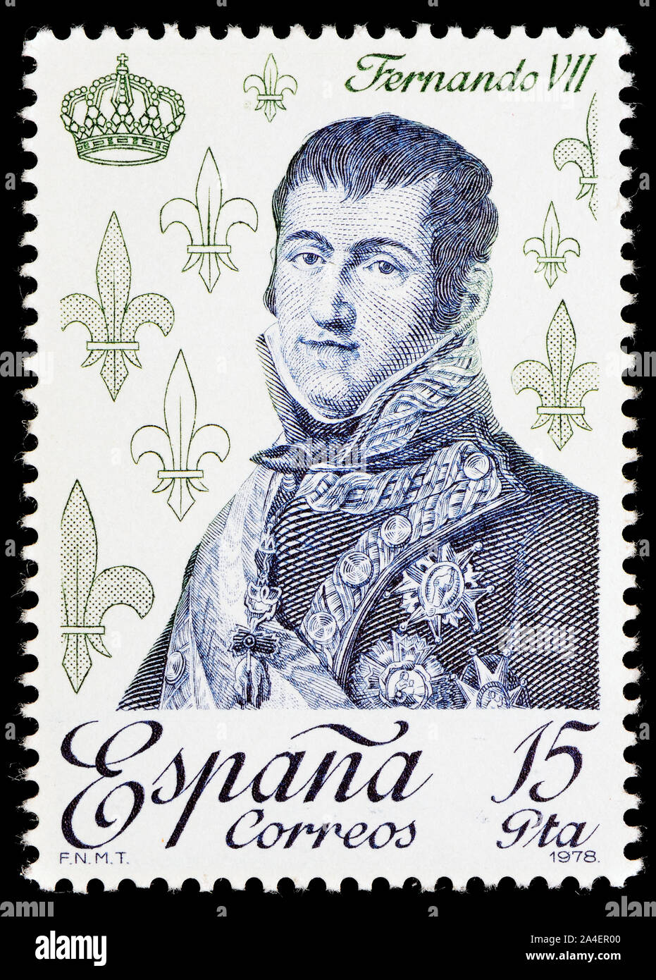 Spanish postage stamp (1978) : King Fernando VII of Spain Stock Photo