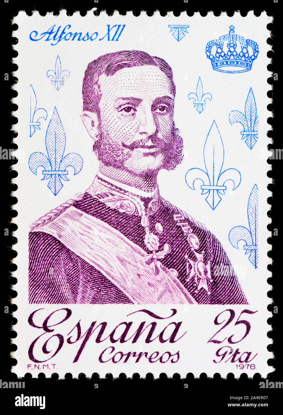 Spanish postage stamp (1978) : King Alfonso XII of Spain Stock Photo