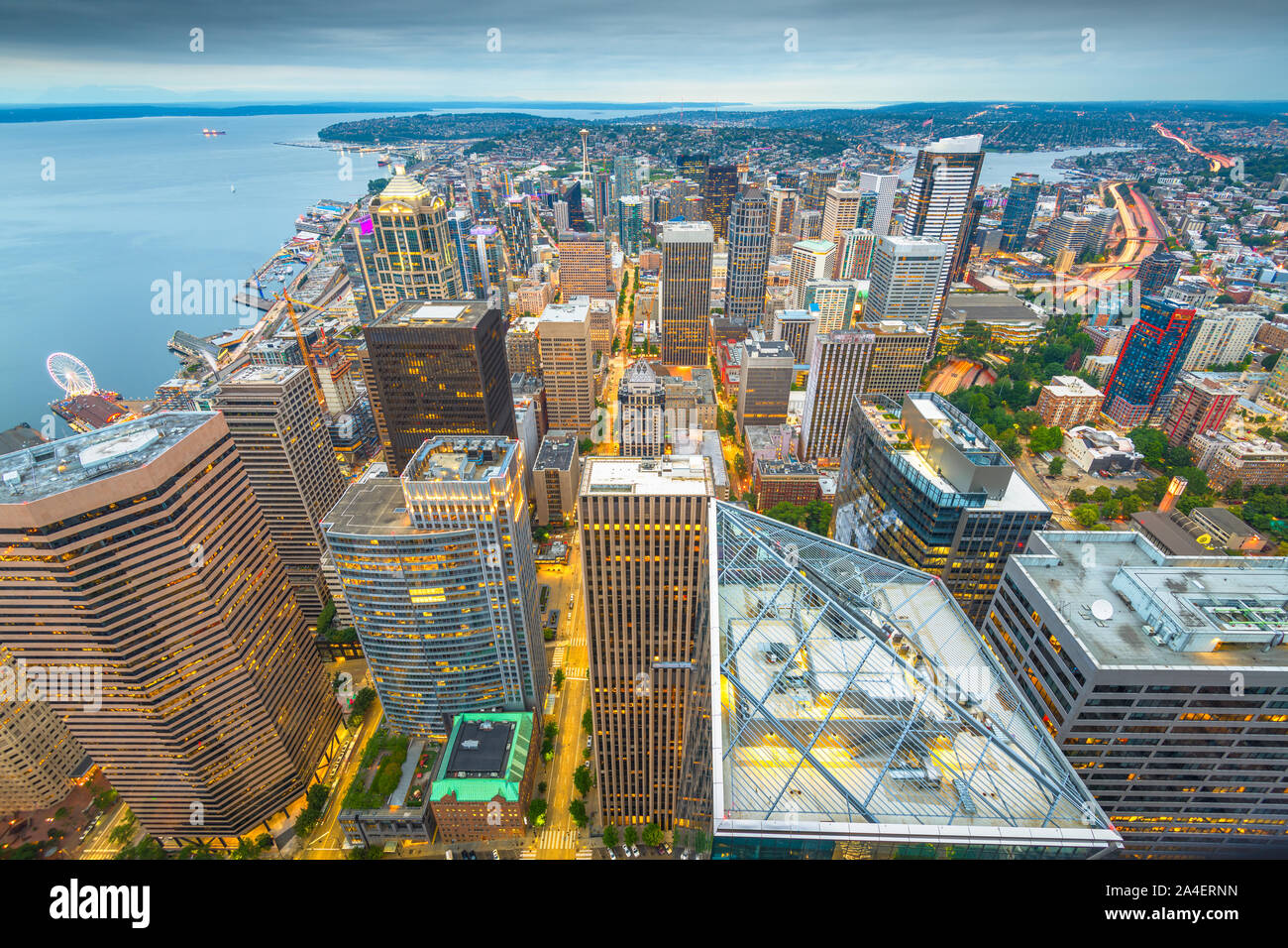 Seattle, Washington, USA downtown skyline at night. Stock Photo