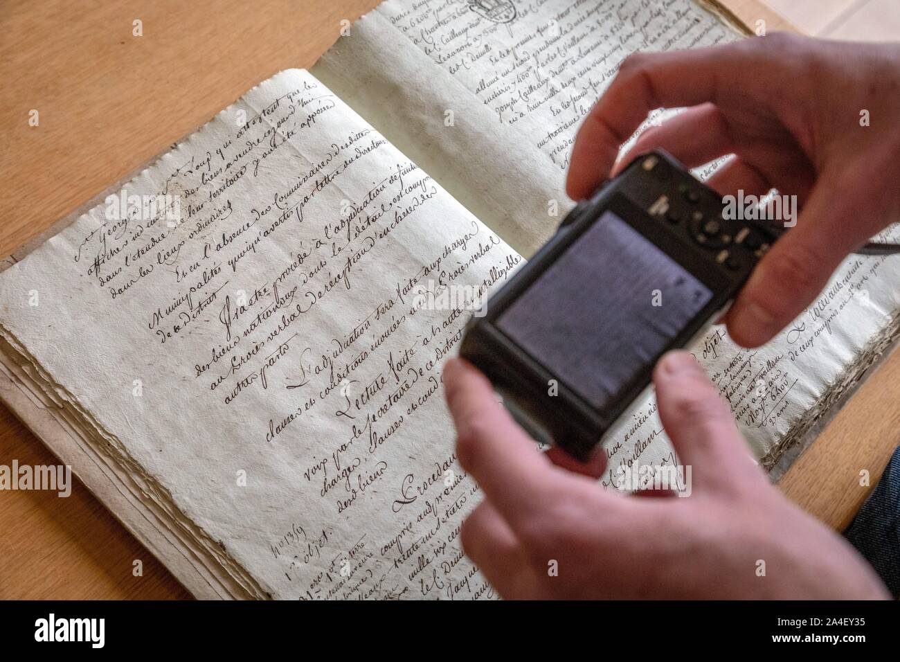 PHOTOGRAPH OF OLD NOTARY'S DOCUMENTS, DEPARTMENTAL ARCHIVES OF THE EURE-ET-LOIR, CHARTRES (28), FRANCE Stock Photo
