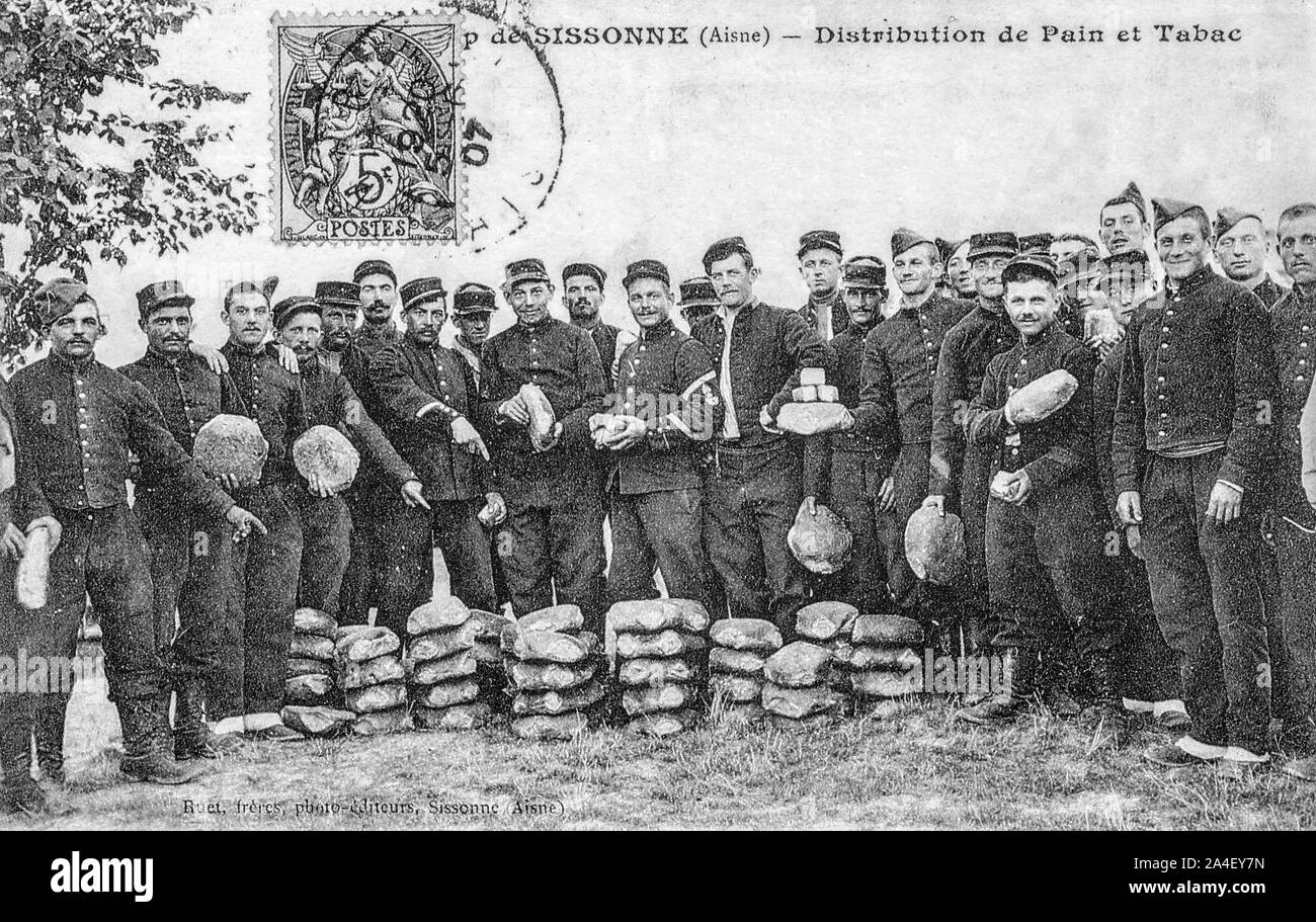 SOLDIERS RECEIVING THEIR RATIONS OF BREAD AND TOBACCO, SISSONNE ...