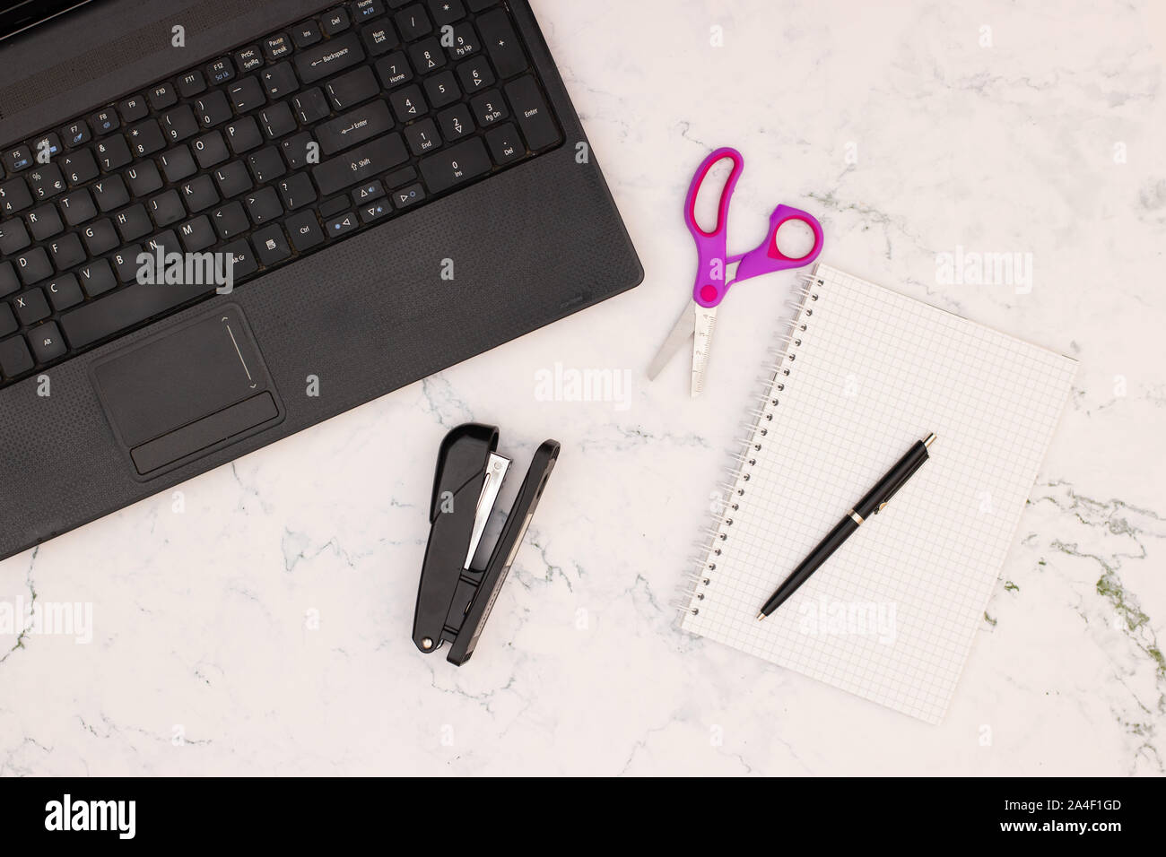 top view of office table. Office supplies on the table Stock Photo Alamy