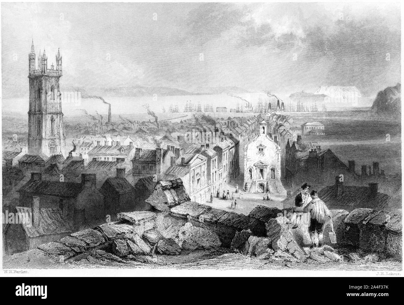 An engraving of Cardiff scanned at high resolution from a book printed in 1842. This image is believed to be free of all historic copyright . Stock Photo