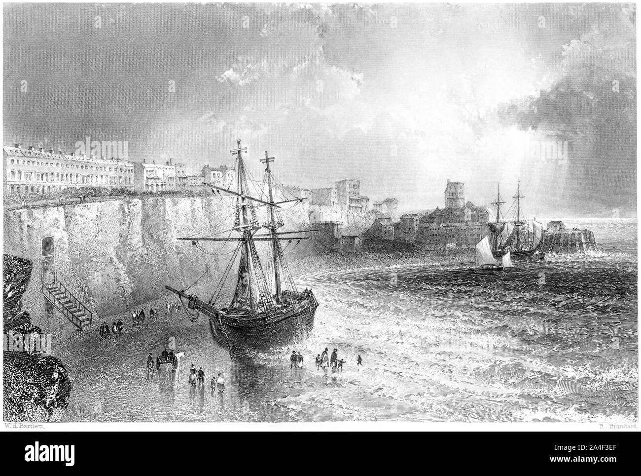 An engraving of Broadstairs, Kent scanned at high resolution from a book printed in 1842. This image is believed to be free of all historic copyright Stock Photo