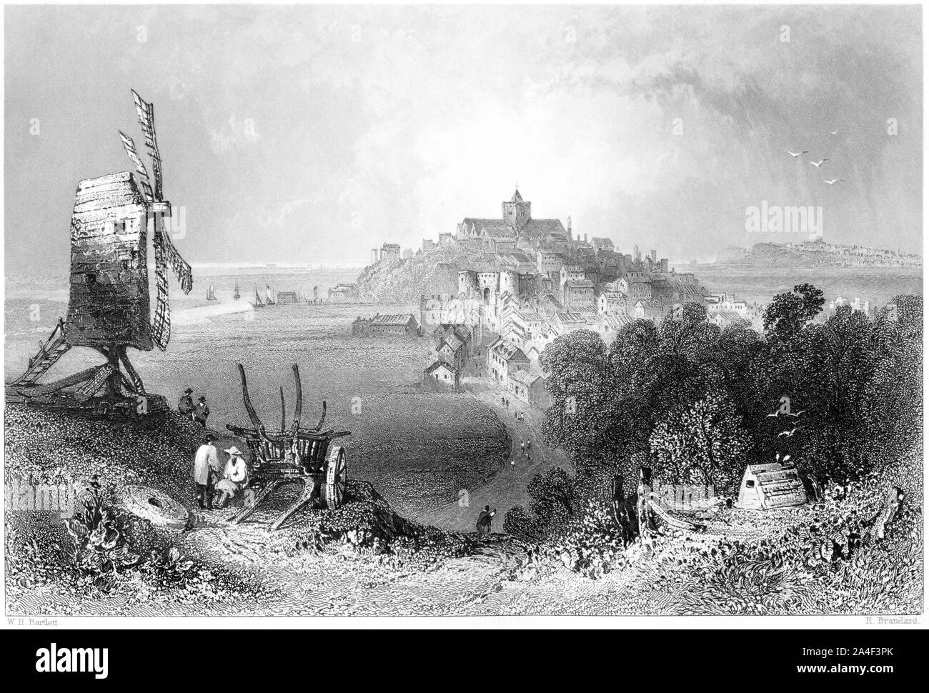 An engraving of Rye, Sussex UK scanned at high resolution from a book printed in 1842. Believed copyright free. Stock Photo