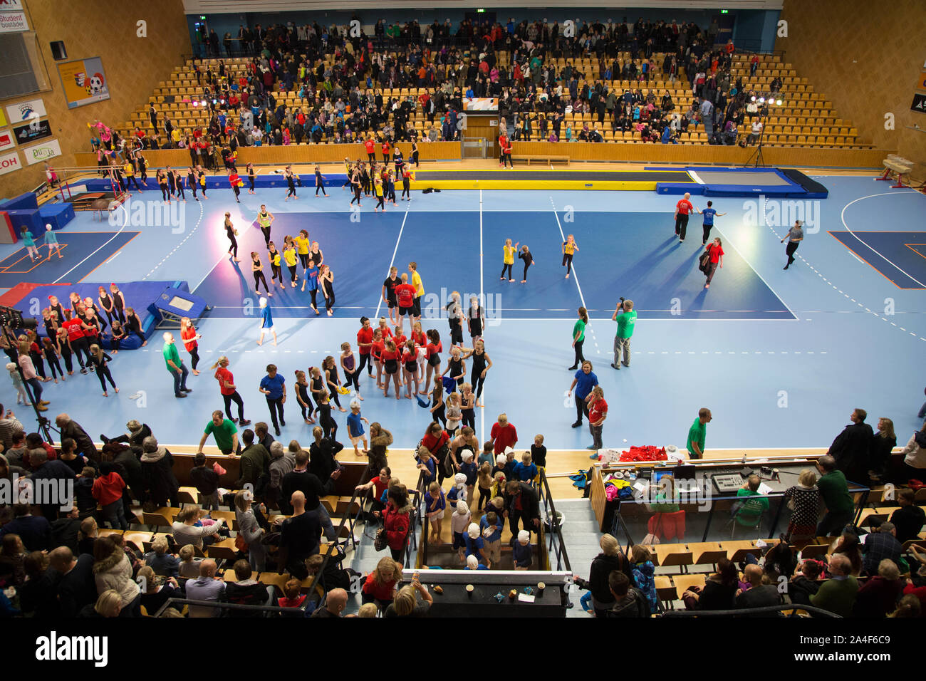 Gymnastics showing in a sports hall.Photo Jeppe Gustafsson Stock Photo