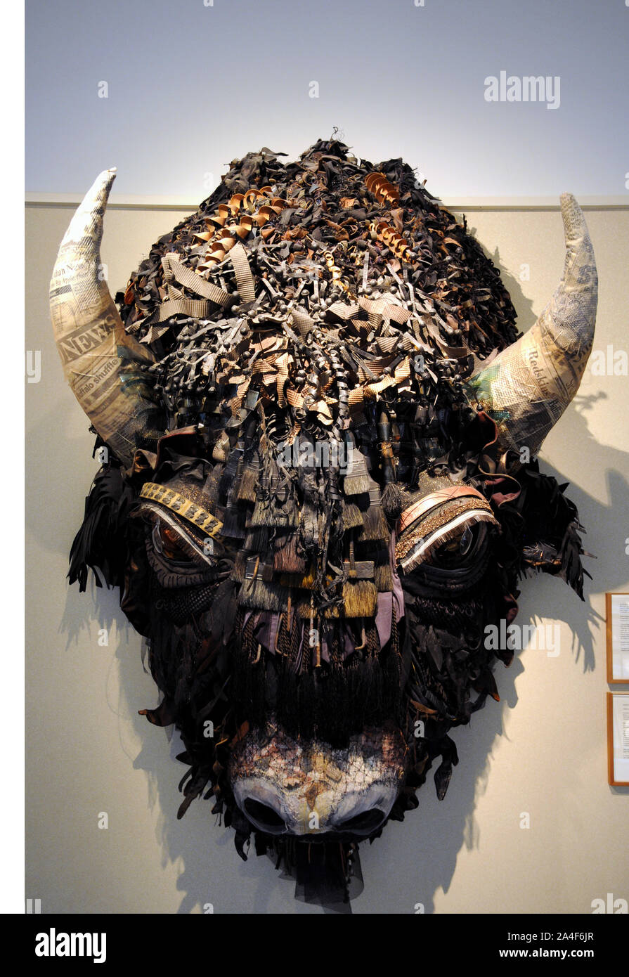 A mixed media three dimensional art work entitled 'Buffalo' by Holly Hughes on display in the Capitol Building Santa Fe, New Mexico. Stock Photo