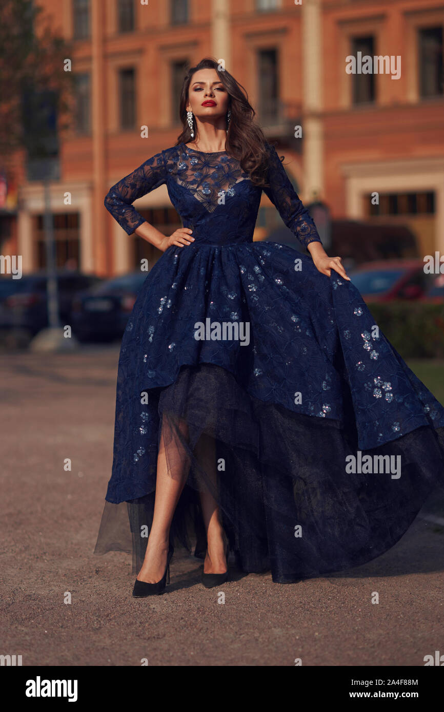 Woman in blue dress Stock Photo Alamy