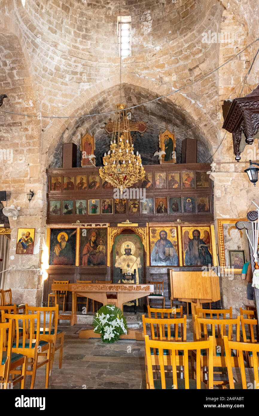 Paphos, Cyprus, Greece - AUGUST 5, 2019: Interior of the Panagia Chrysopolitissa church (Ayia Kyriaki) Stock Photo