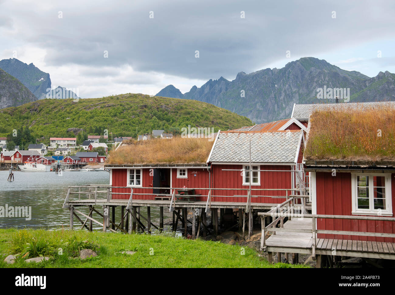 Rorbu, fisherman’s cabin’s in Reine, Moskenesoy, Lofoten Islands, Norway Stock Photo