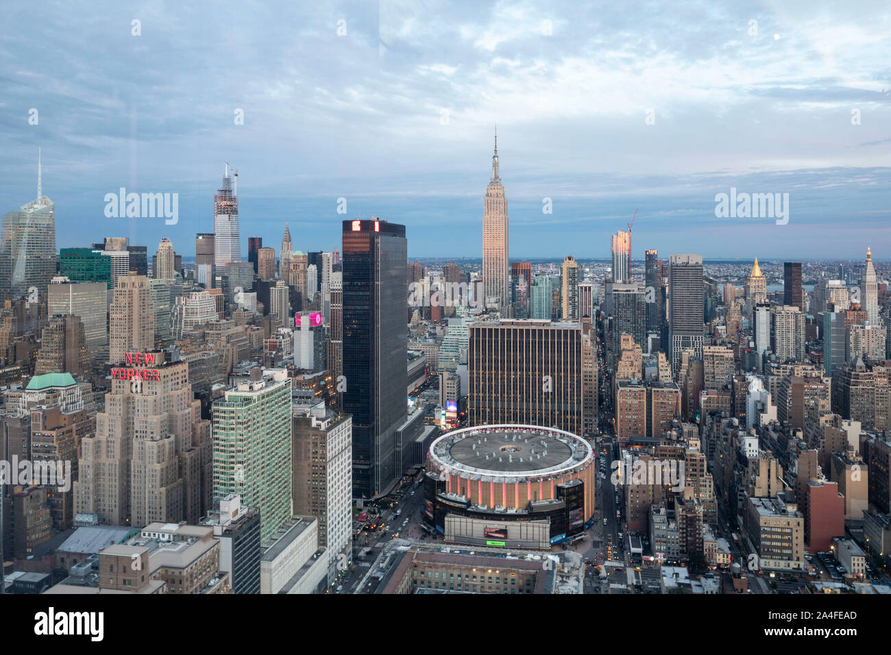 NEW YORK CITY, NY - October 5, 2019: Aerial view of the Madison Square Garden in Manhattan, New York City, NY, USA, looking West. Stock Photo