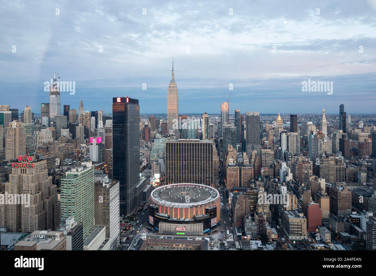 NEW YORK CITY, NY - October 5, 2019: Aerial view of the Madison Square Garden in Manhattan, New York City, NY, USA, looking West. Stock Photo