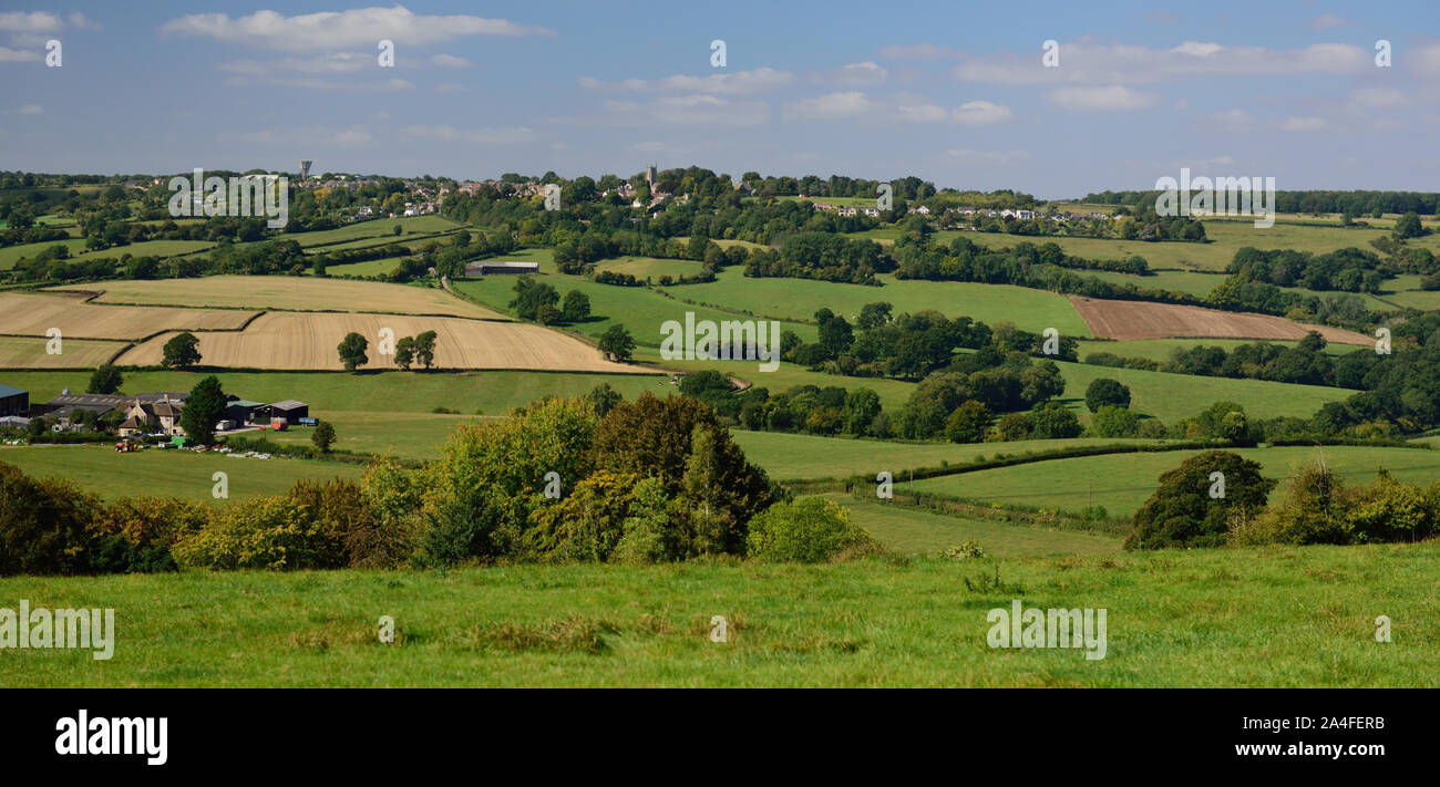 Colerne and the By Brook valley, seen from the A4 road at Rudloe, between Box and Corsham. Stock Photo