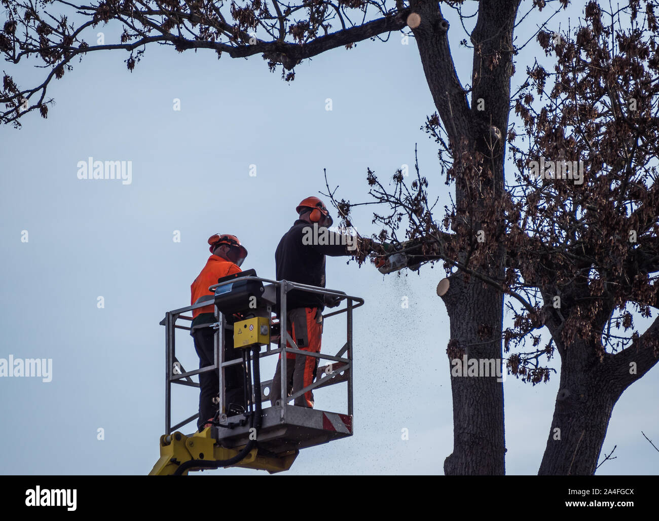 Lifting platform woodcut Stock Photo