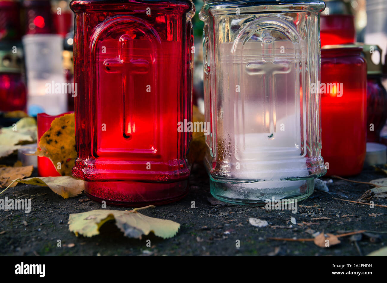 burning candles during all saints day Stock Photo - Alamy