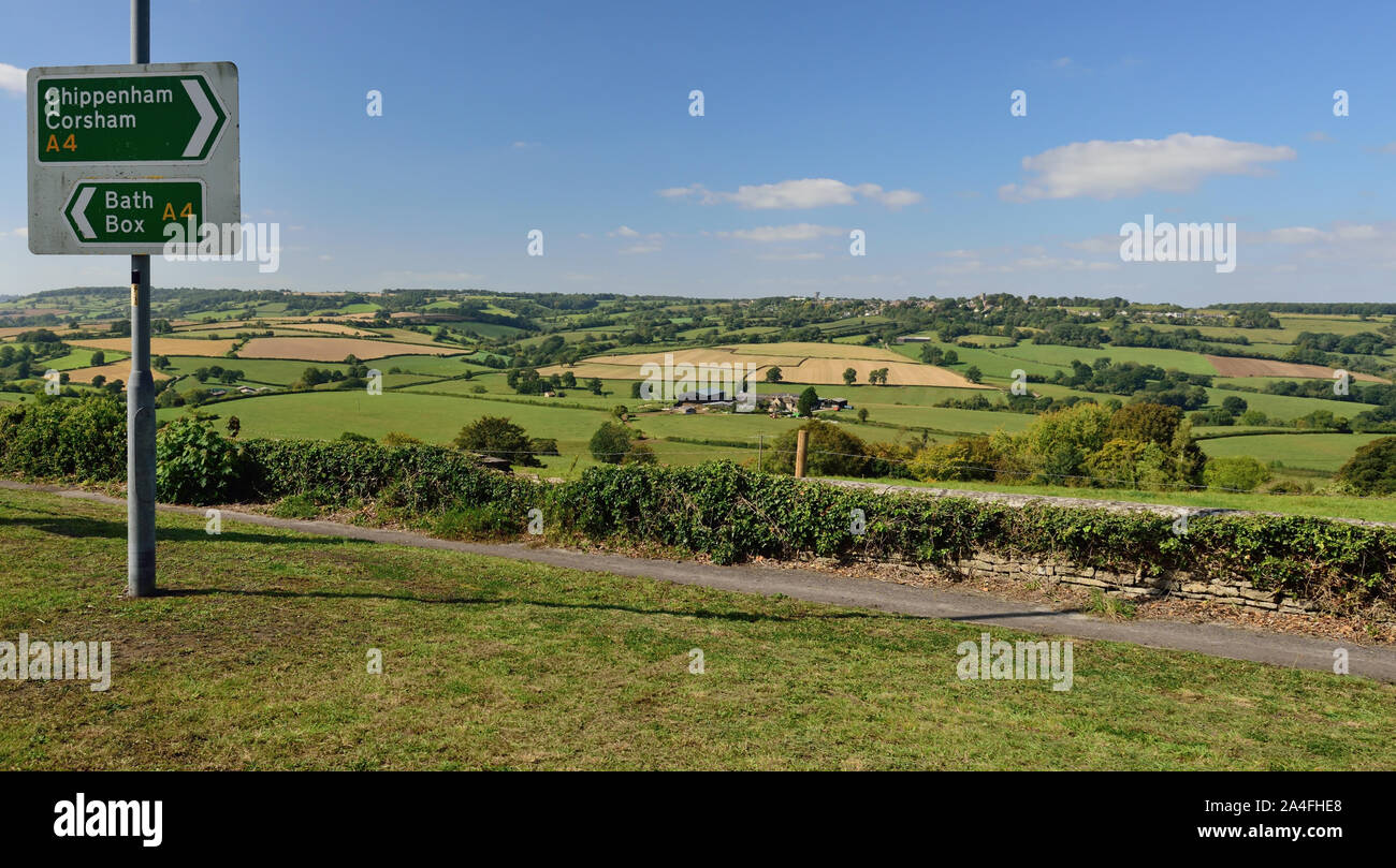 Colerne and the By Brook valley, seen from the A4 road at Rudloe