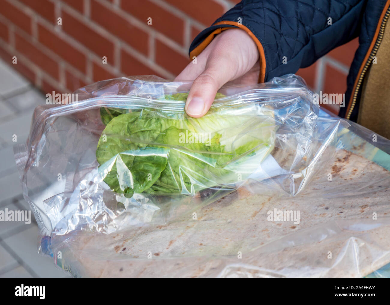 Plastic garbage on food Stock Photo
