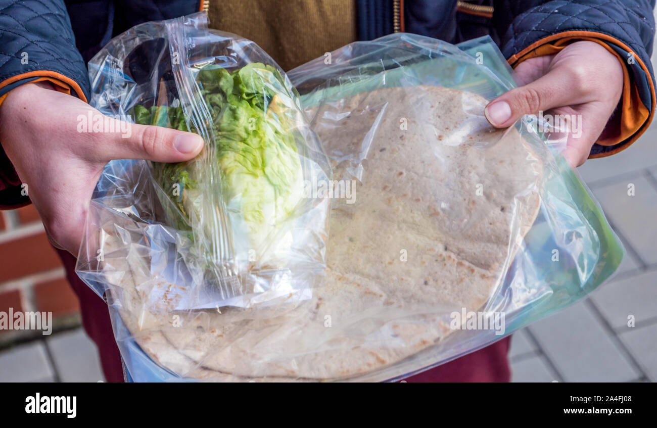 Plastic garbage on food Stock Photo