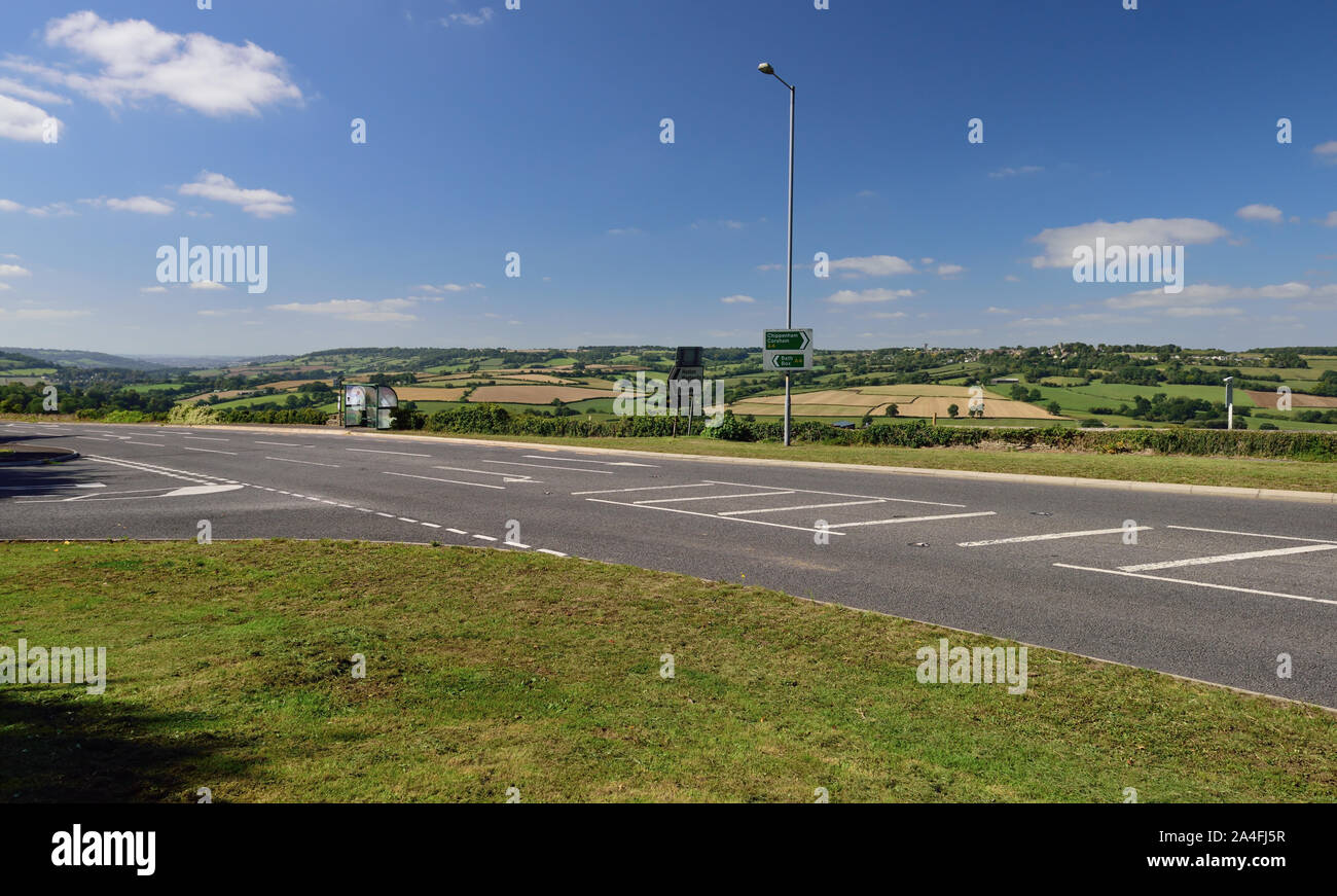 Colerne and the By Brook valley, seen from the A4 road at Rudloe, between Box and Corsham. Stock Photo