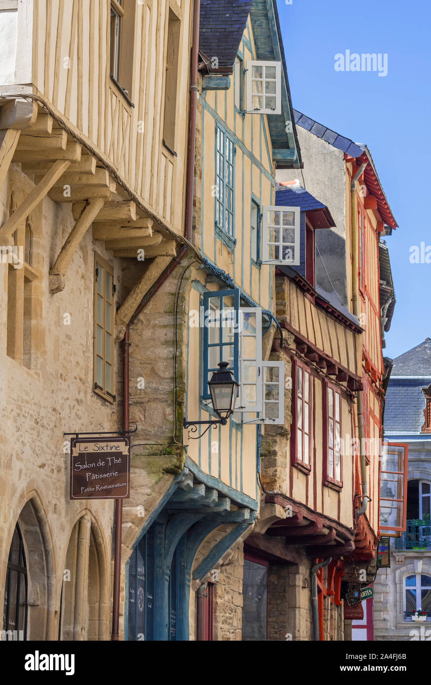 16th century timber framed house fronts in narrow street of the old town in the city Vannes, Morbihan, Brittany, France Stock Photo