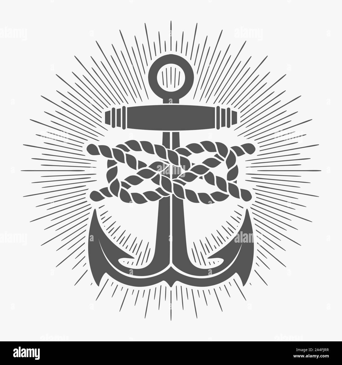 Vintage label with an anchor and marine ropes drawn in tattoo style. Vector illustration. Stock Vector
