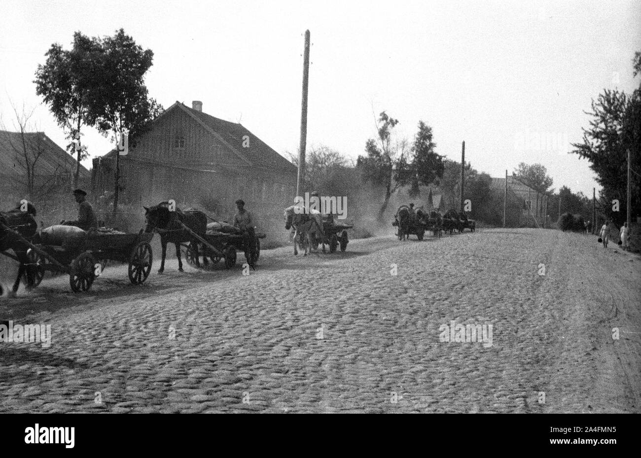 Peasant farmers with their horse and carts in Poland 1941 during the Nazi Occupation of World War Two Stock Photo