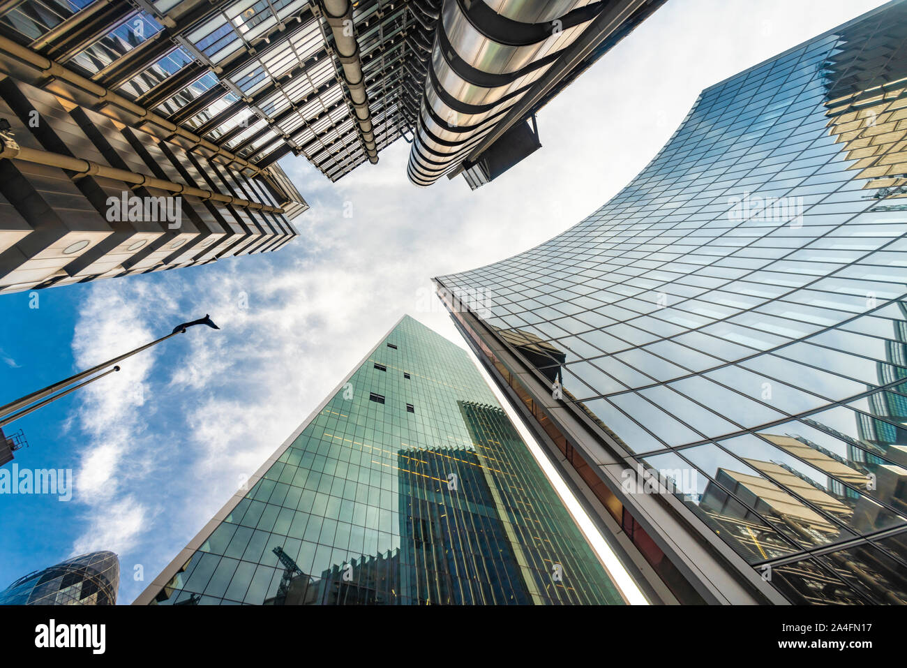 Lloyds building , Gherkin and glass towers at the city of London Stock Photo