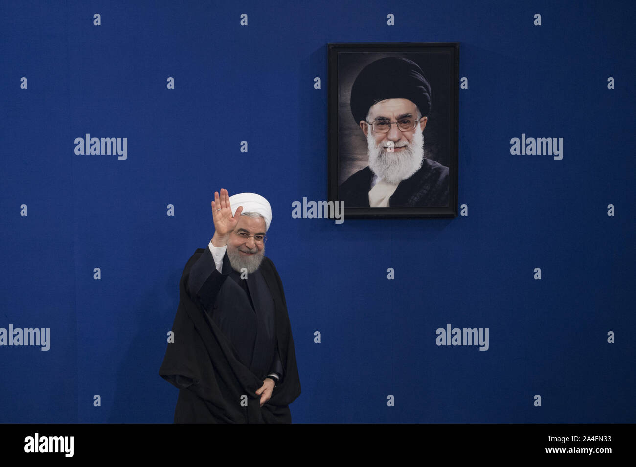 Tehran, Iran. 14th Oct, 2019. Iranian President HASSAN ROUHANI leaves a press conference in Tehran, Iran. Credit: Rouzbeh Fouladi/ZUMA Wire/Alamy Live News Stock Photo