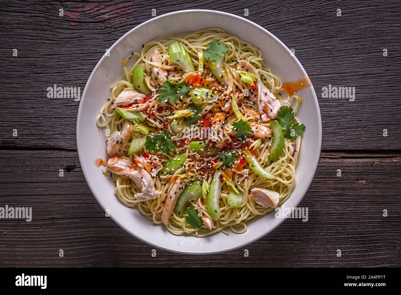 Udon with Chicken and Peanut Garlic Sauce Stock Photo Alamy