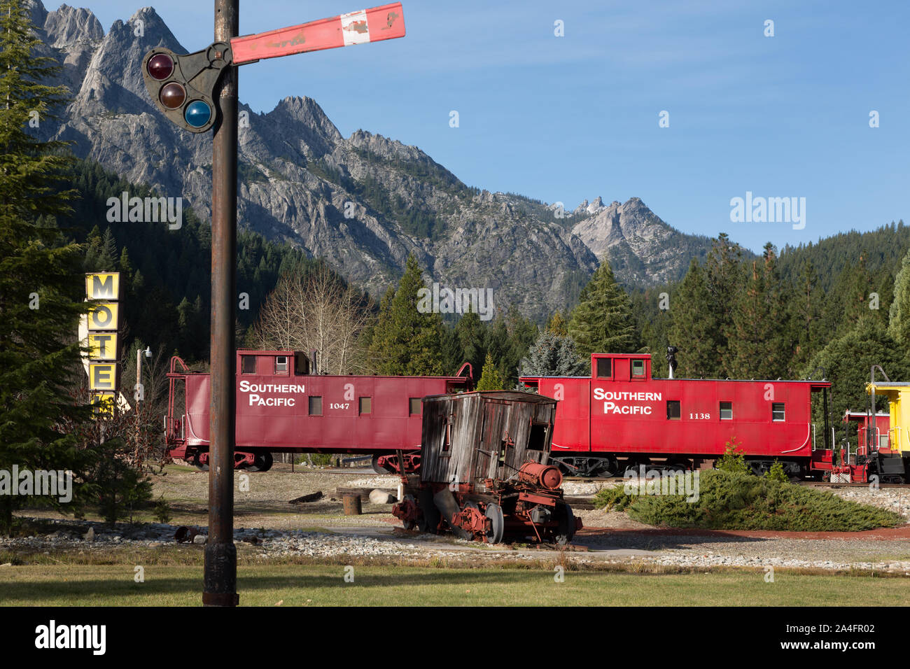 Train cars at Rail Road Park, an unusual motel and resort complex in