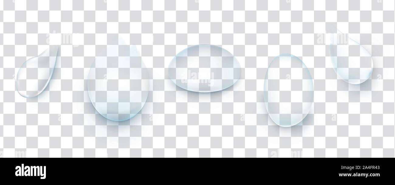 Water drops set isolated on the transparent background. Stock Vector