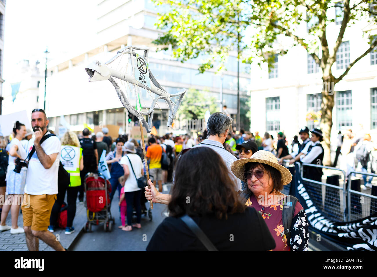 London, UK. Scenes outside the Brazilian embassy during an Extinction Rebellion protest. Stock Photo