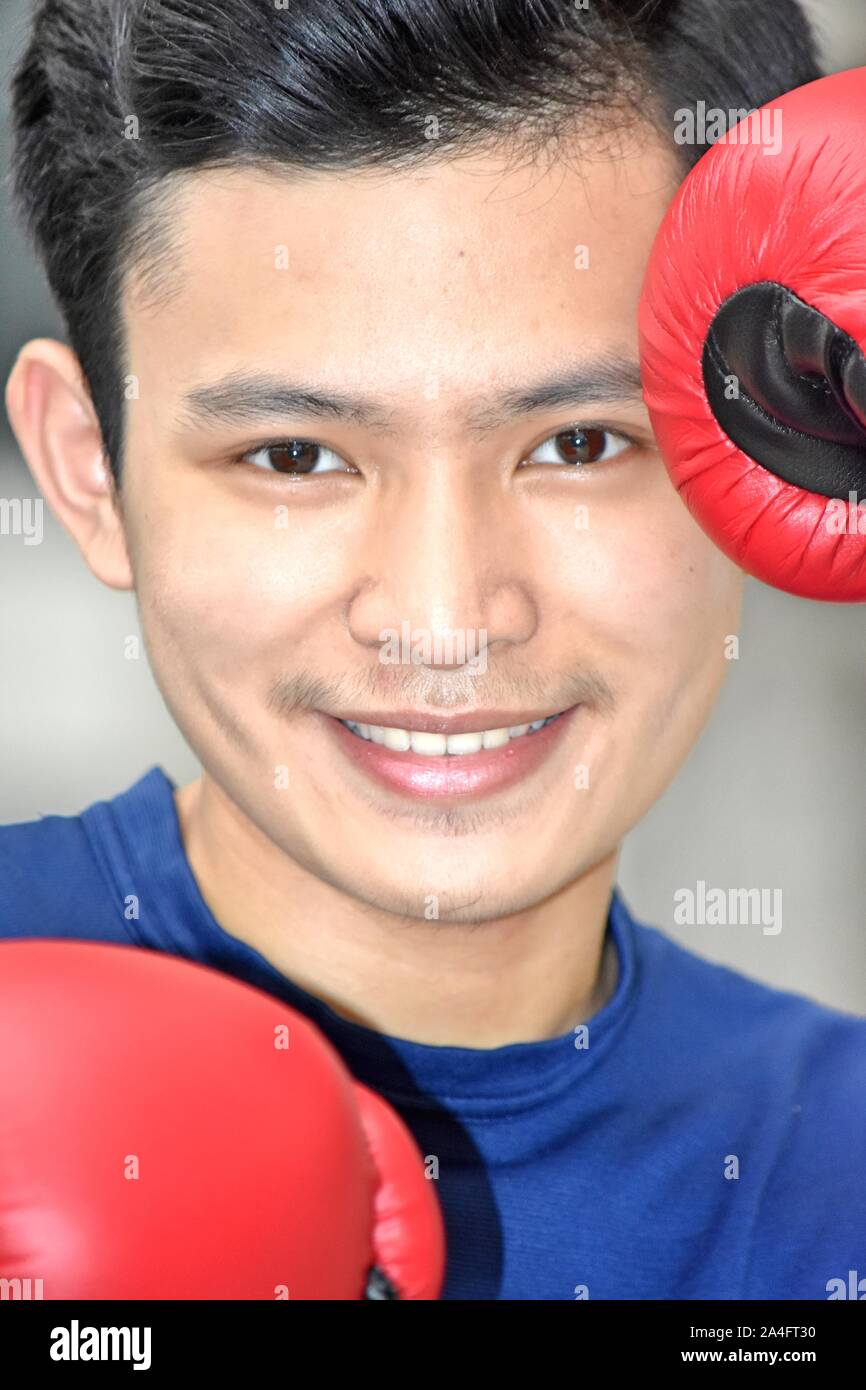 Fitness Male Boxer Smiling Wearing Boxing Gloves Stock Photo - Alamy